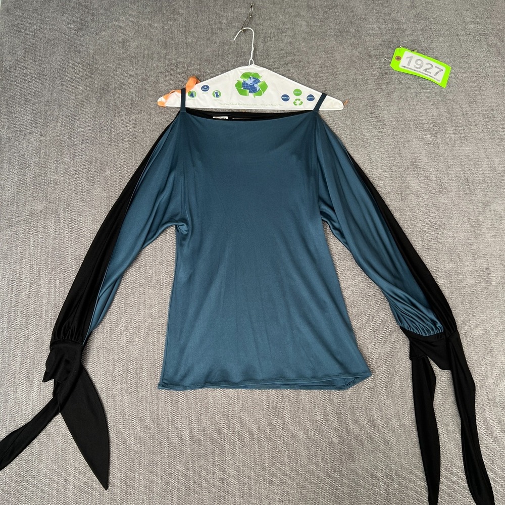 Mara Hoffman Blouse Top Womens XS Teal Silk Cold Shoulder Statement Sleeve Boho